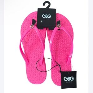 GBG Pink Flip Flops with Rhinestone Detail Barbie Pink